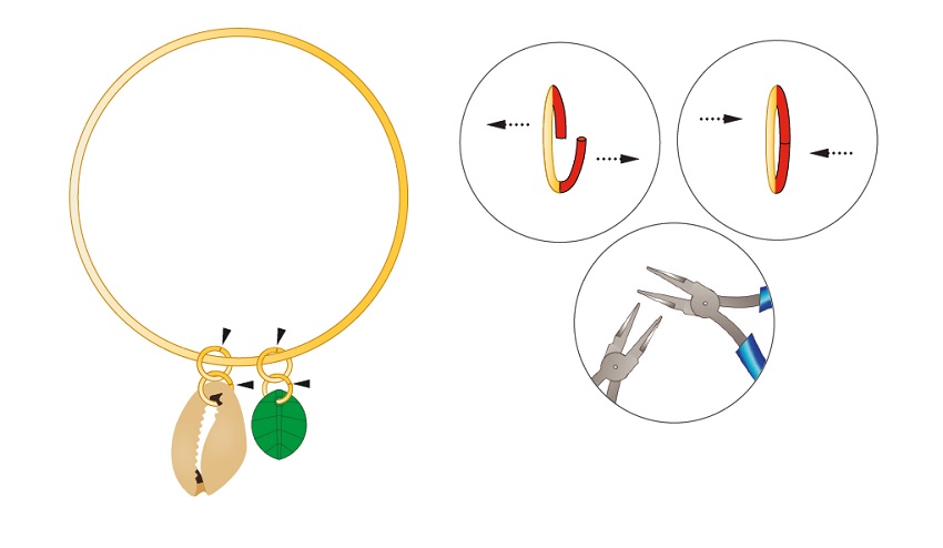 Bracelet doré avec pendentif en cristal Swarovski Pure Leaf et coquillage cauri : Etape 1