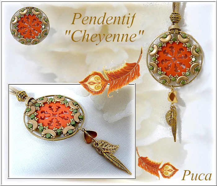 Pendentif Cheyenne intercalaire ajouré en plexiglas avec des perles en verre par Puca Pendentif Cheyenne intercalaire ajouré en plexiglas avec des perles en verre par Puca