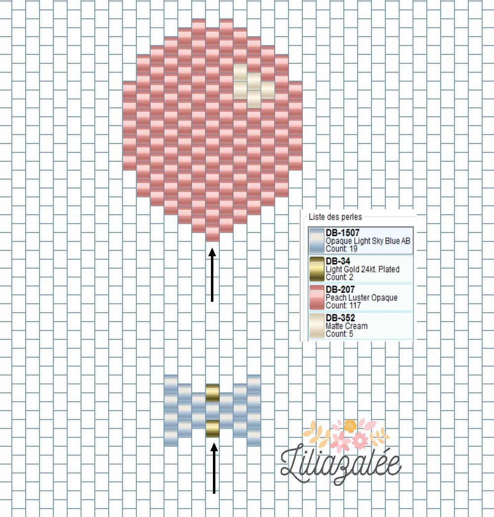 Schéma Broche ballon en tissage brick stitch et thermocollant pailleté