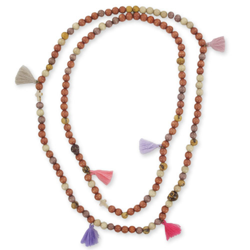 Collier Pompons et Rondes en bois