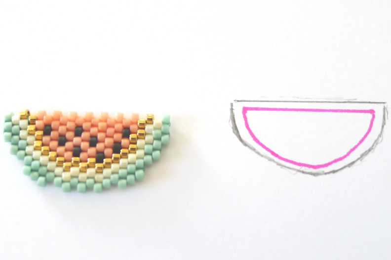 Assortiment de Pin's tranches de fruits en tissage de perles Miyuki : Etape 9