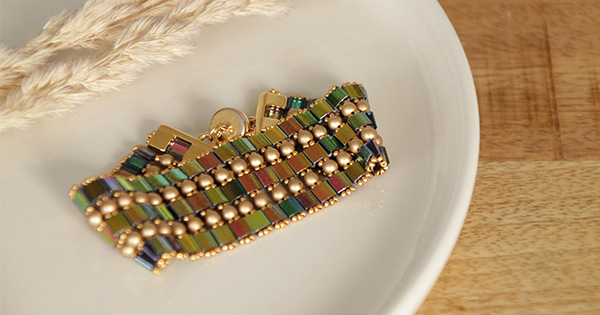 Bracelet manchette multirang en perles Tila beads, perles rondes en verre tchèque et rocailles 15