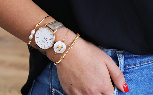 Trio de bracelets DIY en accumulation doré et nacré