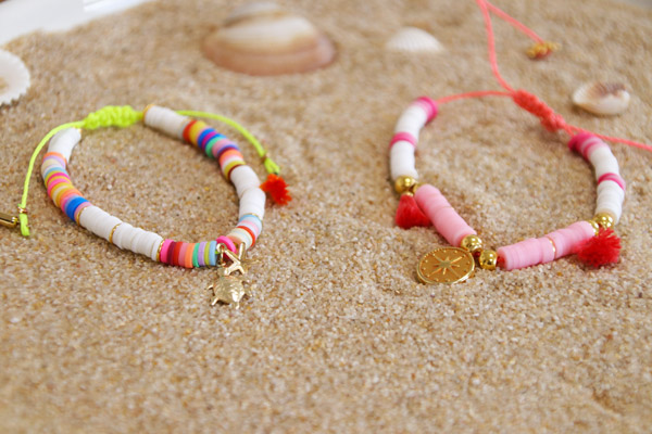 Bracelets Heishi colorés et breloques estivales : Etape 1