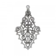 Pendentif ethnique ajouré motif fleuri 34x20 mm Placage Argent fin vieilli x1|raw }}