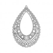 Pendentif ajouré goutte motif fleuri 49x33 mm Placage Argent fin vieilli x1|raw }}