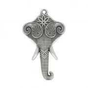 Pendentif ethnique tête d'éléphant 44x26 mm - Placage Argent fin vieilli x1