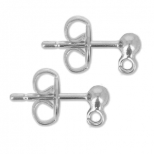 Clous d'oreilles tête boule avec anneau 3 mm rhodié x2