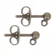 Clous d'oreilles tête boule avec anneau 3 mm bronze x2
