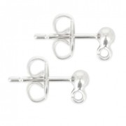 Clous d'oreilles tête boule avec anneau 3 mm Placage argent fin x2|raw }}