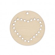 Pendentif rond en bois brut 30 mm à personnaliser - motif coeur x1