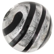 Ronde Murano 10 mm feuille d'argent striée Noir x1