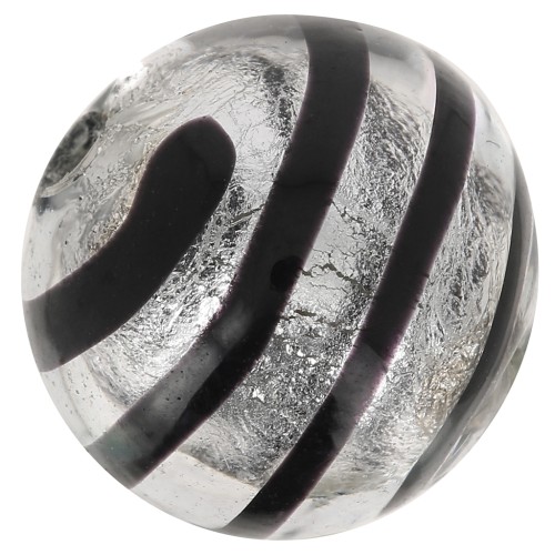 Ronde Murano 10 mm feuille d'argent striée Noir x1
