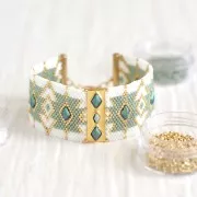 Perles en verre tchèque Gemduo 2 trous 8x5 mm Green Turquoise Metallic Mat x10g