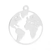 Breloque ronde Carte du Monde 22 mm en Argent 925 pour la création de bijoux fantaisie x1