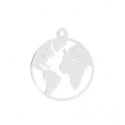 Breloque ronde Carte du Monde 15 mm en Argent 925 pour la création de bijoux fantaisie x1