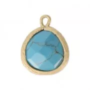 Pendentif facetté imitation pierre gemme 16 mm doré satiné/Turquoise x1