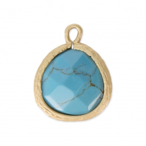 Pendentif facetté imitation pierre gemme 16 mm doré satiné/Turquoise x1
