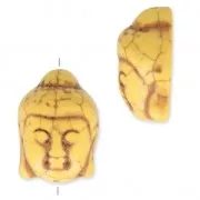 Perle Tête de Bouddha en pierre imitation Howlite teintée 29.5x21 mm Jaune x1
