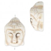 Perle Tête de Bouddha en pierre imitation Howlite teintée 29.5x21 mm Os x1