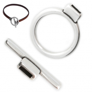 Fermoir T 21 mm pour lacet 5 mm Placage Argent fin vieilli x1