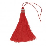 Grand Pompon textile 90 mm pour déco ou bijoux Rouge/Argenté|raw }}
