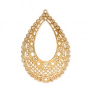Pendentif ajouré goutte motif fleuri 49x33 mm Doré à l'or fin x1