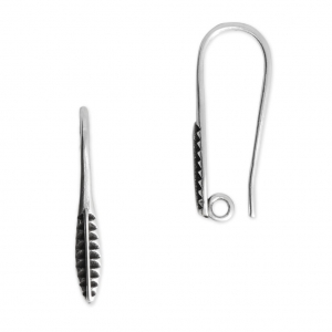 Crochets d'oreilles décorés plumes 22.50 mm Placage Argent fin vieilli x2