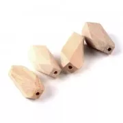 Grosses perles cylindriques facettées 40x17 mm en bois brut naturel x10