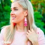 Grand pompon triple en fil imitation soie 7 cm Multi Rose x1