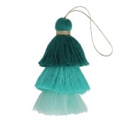 Grand pompon triple imitation coton 7 cm Multi Turquoise x1