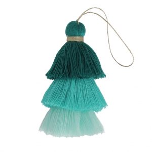 Grand pompon triple imitation coton 7 cm Multi Turquoise x1