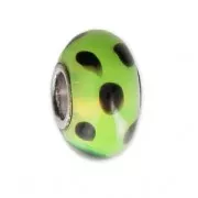 Perle de murano et Argent 925 - Glassbeads - Vert pois Noir x1