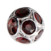 Perle charm gros trou strassée Argent 925 - Ball - Rouge x1