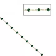Chaîne perlée de perles facettées en verre 2.95 mm Doré satiné/Emerald x1m