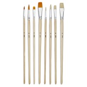 Set de 8 pinceaux Pébéo plats et ronds manches longs polyamide brun et soies blanc