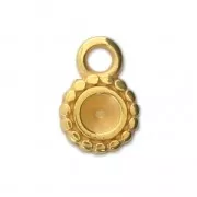 Breloque médaille ronde 8 mm pour cabochon ou strass 4 mm Doré à l'or fin x1