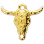 Pendentif intercalaire tête taureau crâne de buffle ethnique 21 mm Doré à l'or fin x1