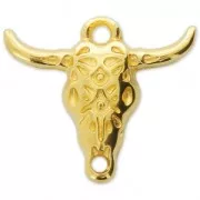 Pendentif intercalaire tête taureau crâne de buffle ethnique 21 mm Doré à l'or fin x1
