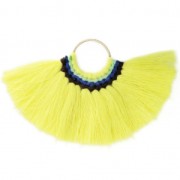 Pendentif éventail avec pompons en coton 80x55 mm Jaune/doré x1