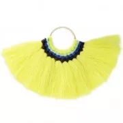 Pendentif éventail avec pompons en coton 80x55 mm Jaune/doré x1
