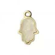 Breloque main de Fatma en métal et imitation opale 15 mm Blanc/doré x1