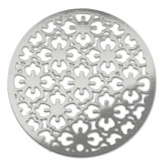 Pendentif ajouré teinté laser cut rond 30 mm rhodié x1