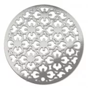 Pendentif ajouré teinté laser cut rond 30 mm rhodié x1