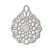 Pendentif ajouré teinté laser cut fleur 16x12 mm rhodié x1
