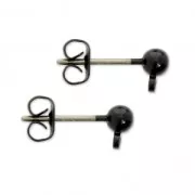 Clous d'oreilles tête boule avec anneau 3.5 mm Noir x2