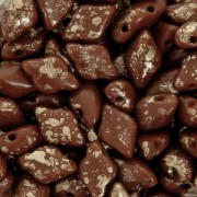 Perles en verre Gemduo 2 trous 8x5 mm Opaque Chocolate Gold Splash x10g|raw }}
