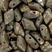 Perles en verre Gemduo 2 trous 8x5 mm Opaque Grey Gold Splash x10g