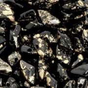 Perles en verre Gemduo 2 trous 8x5 mm Jet Gold Splash x10g|raw }}