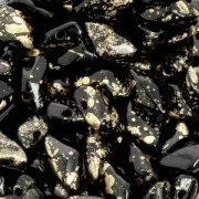 Perles en verre Gemduo 2 trous 8x5 mm Jet Gold Splash x10g